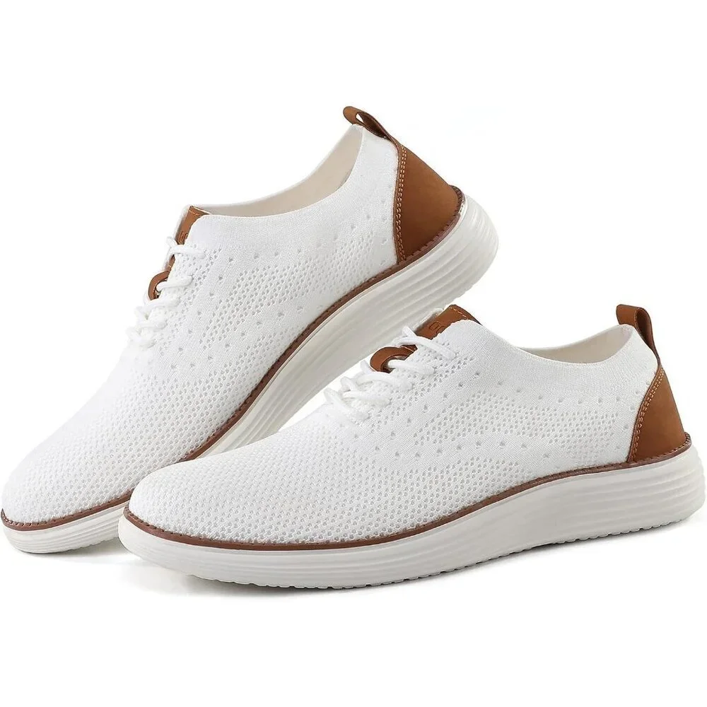 Men White Casual Sneakers Mesh Breathable Walking Tennis Lace up Shoes